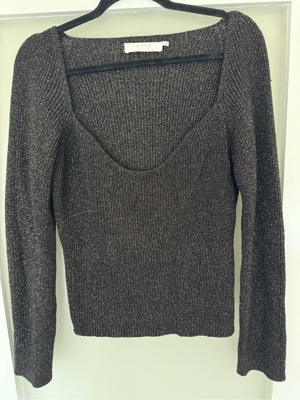 ASTR metallic charcoal ribbed V-neck sweater